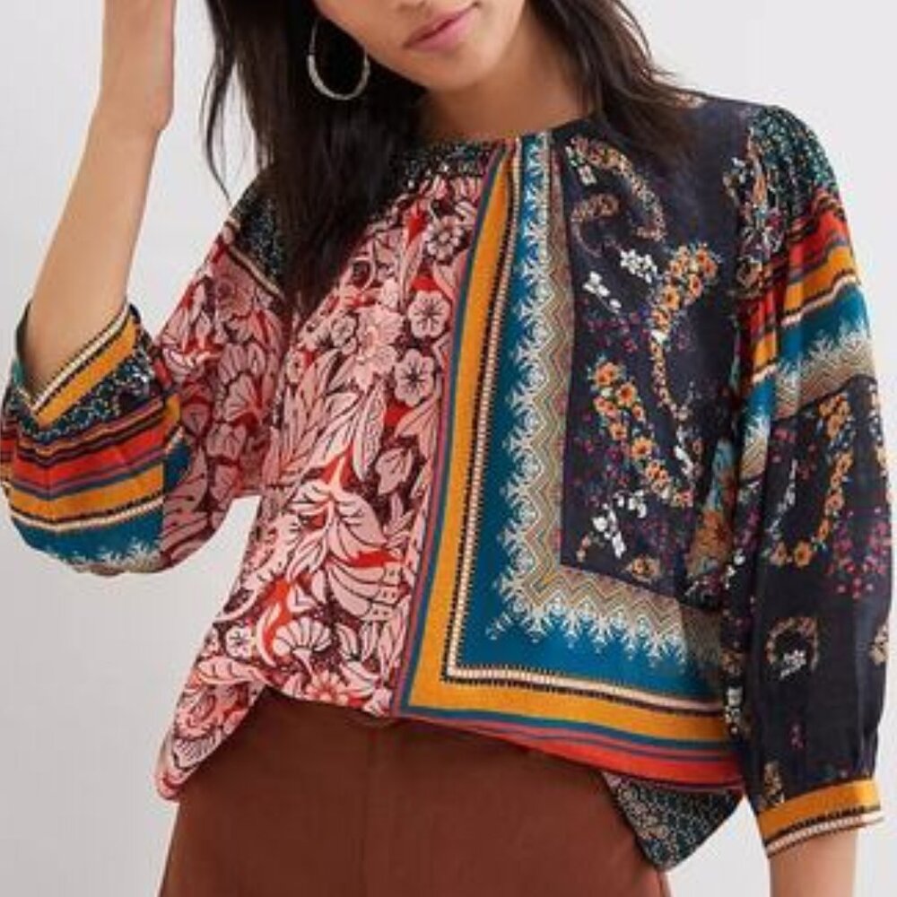 Anthropologie Bhanuni By Jyoti Prudence Embroidered Beaded Blouse Size Medium